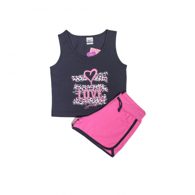 Spark Sportswear Παιδικό Σετ Σορτς ανθρακί/ ροζ 3405