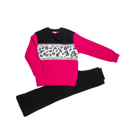 Spark Sportswear Παιδικό Σετ Φόρμα Κολάν Καμπάνα φούξια λεοπάρ/ μαύρο 4447