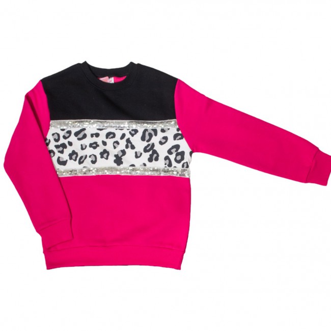 Spark Sportswear Παιδικό Σετ Φόρμα Κολάν Καμπάνα φούξια λεοπάρ/ μαύρο 4447