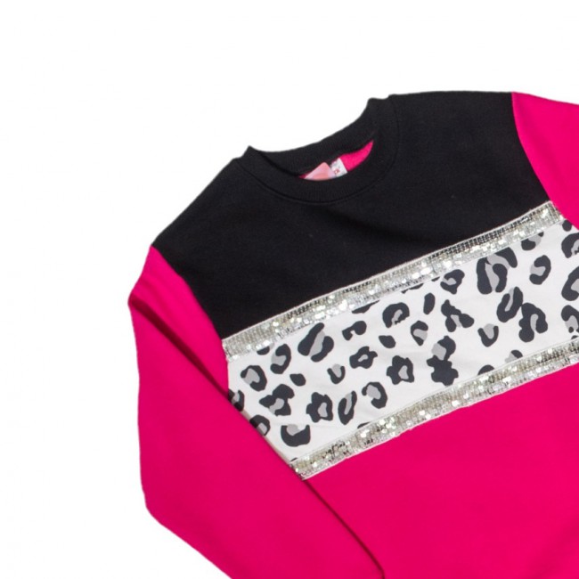 Spark Sportswear Παιδικό Σετ Φόρμα Κολάν Καμπάνα φούξια λεοπάρ/ μαύρο 4447