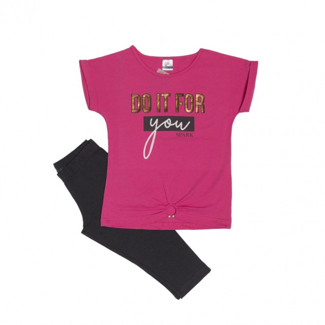 Spark Sportswear Παιδικό Σετ Καπρι Κολάν φούξια/ ανθρακί 5470